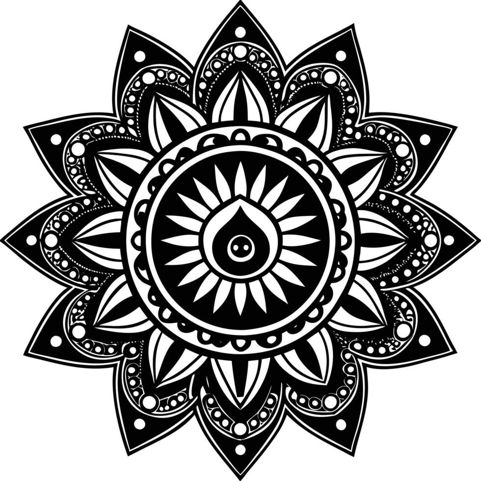 a black and white mandala design with a flower in the center white background vector