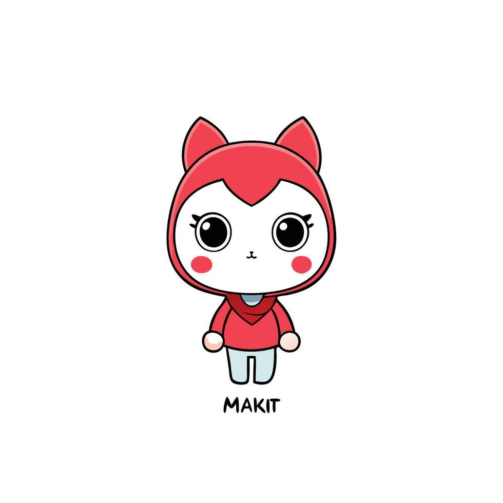 a cartoon cat wearing a red hat and a red bow white background vector
