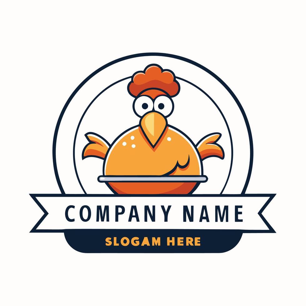 a cartoon chicken logo design white background vector