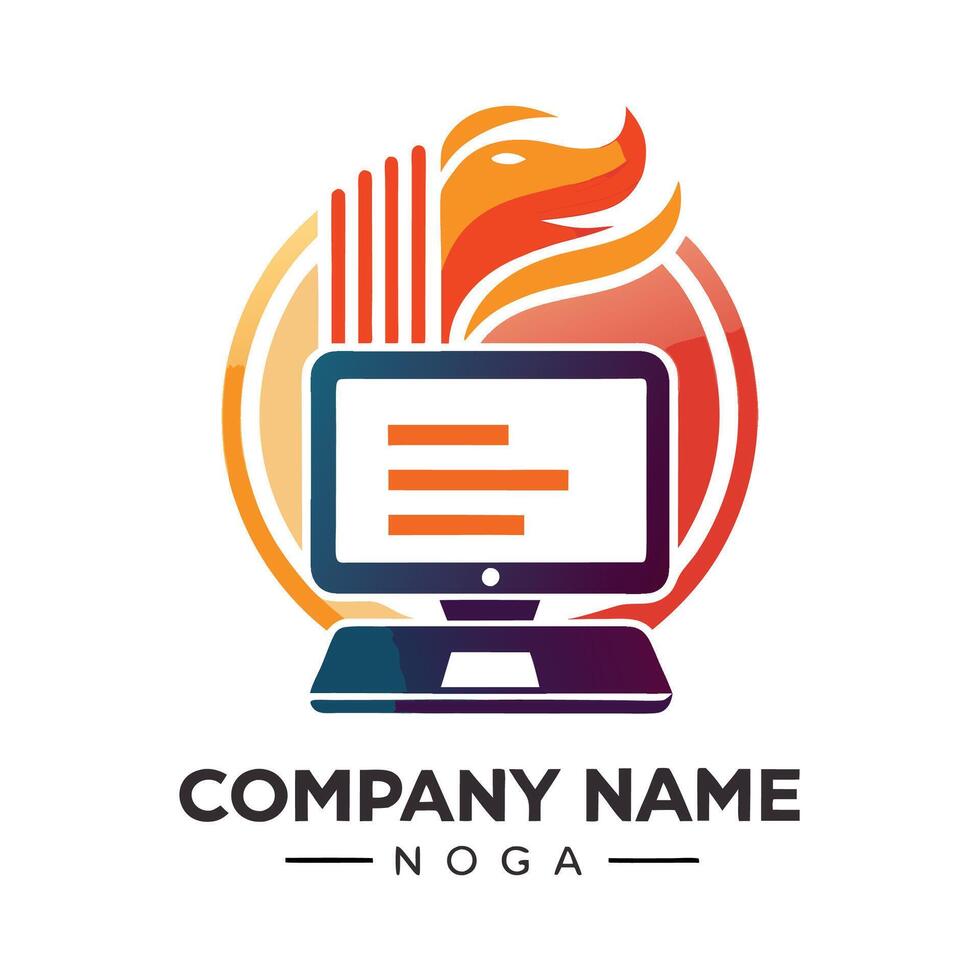 a computer logo with a flame on it vector