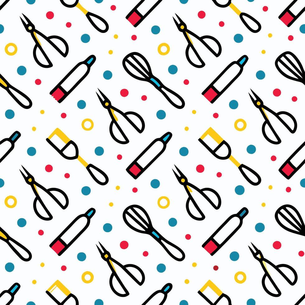 seamless pattern with kitchen and polka dots white background vector