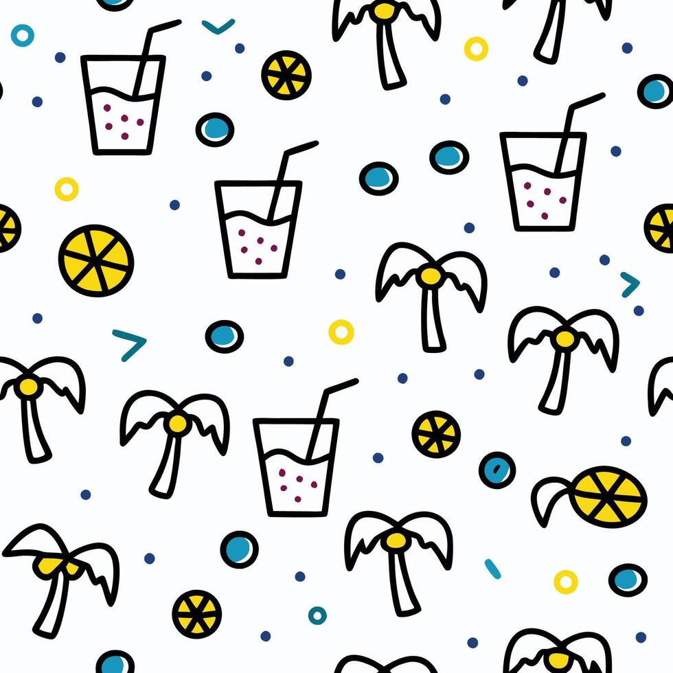 a pattern with drinks palm trees white background vector