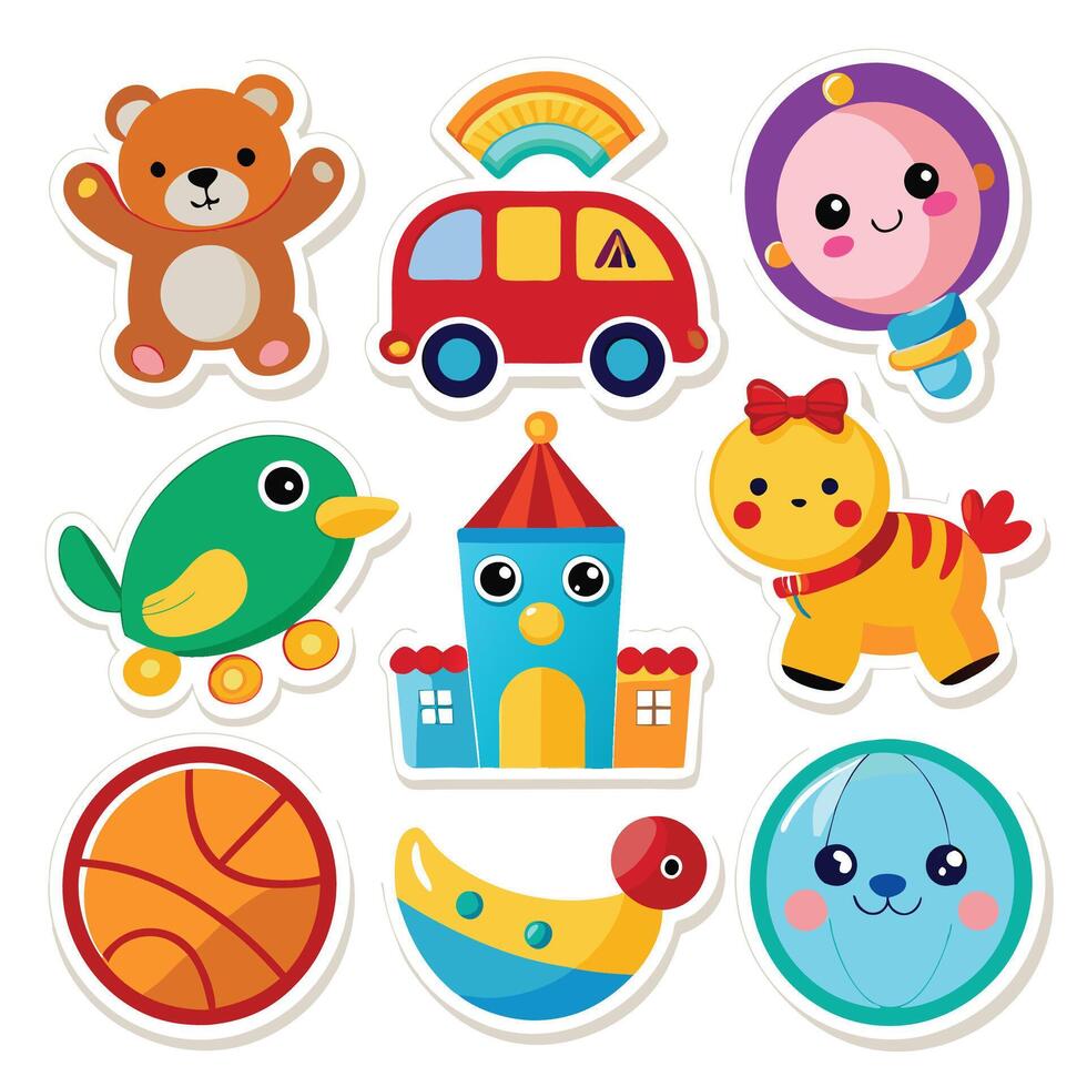 set of cute toys and objects illustration white background vector