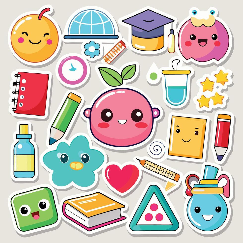 a collection of stickers with school supplies white background vector