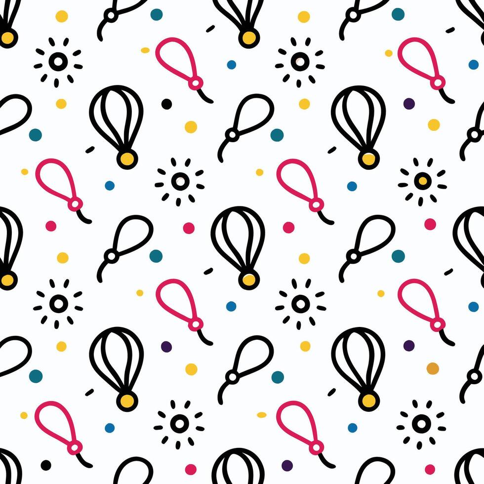 a pattern with a hot air balloon and other items white background vector