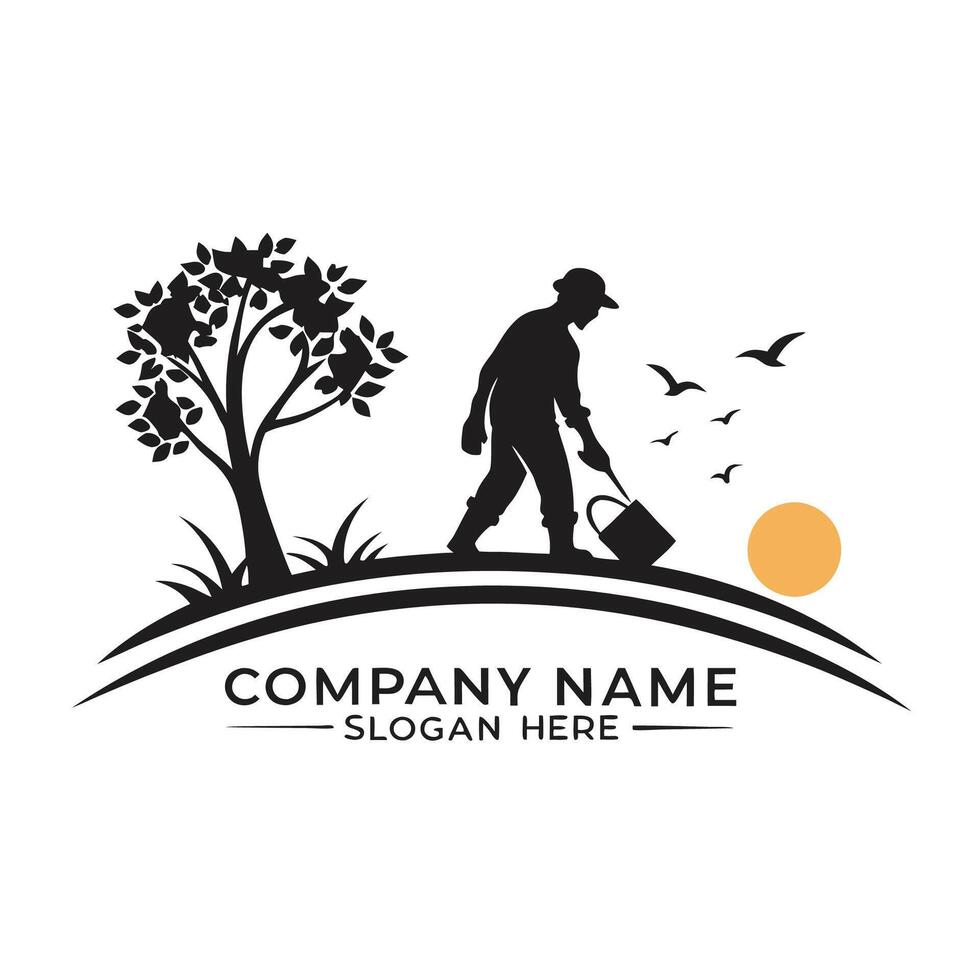 a man watering the grass with a watering can and a tree white background vector