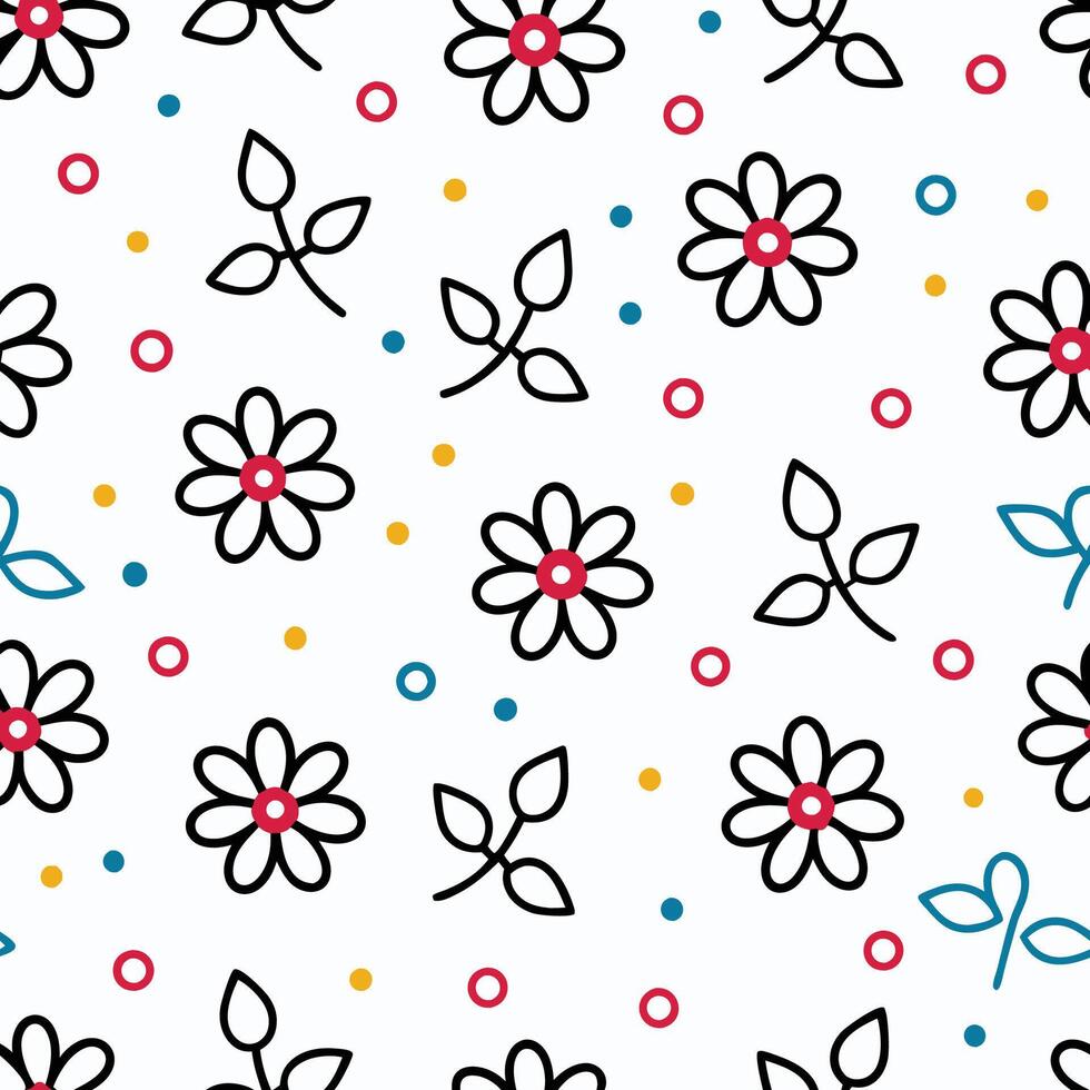 a pattern with flowers and leaves on white background white background vector