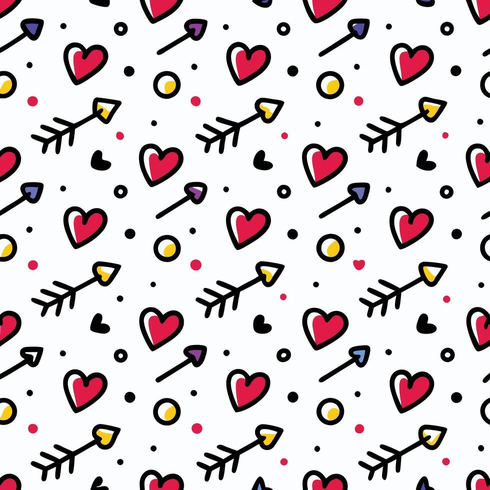 a pattern with hearts arrows white ,, vector