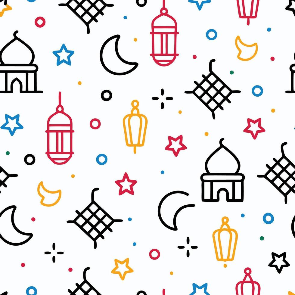 ramadan seamless pattern with colorful lights and stars white background vector