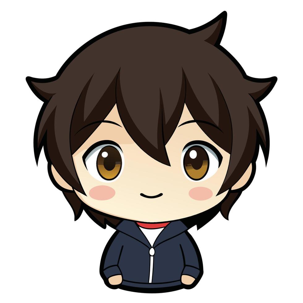 an anime character with brown hair and a black jacket white background vector