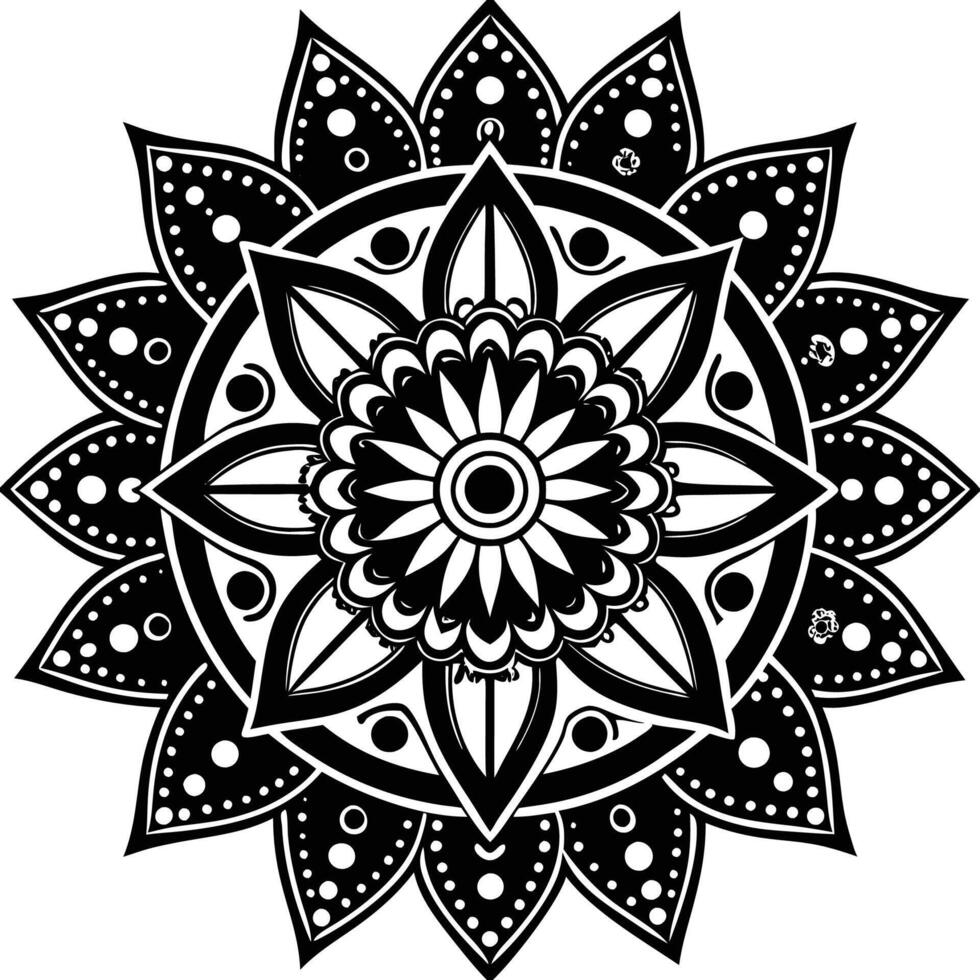 black and white mandala white background, vector