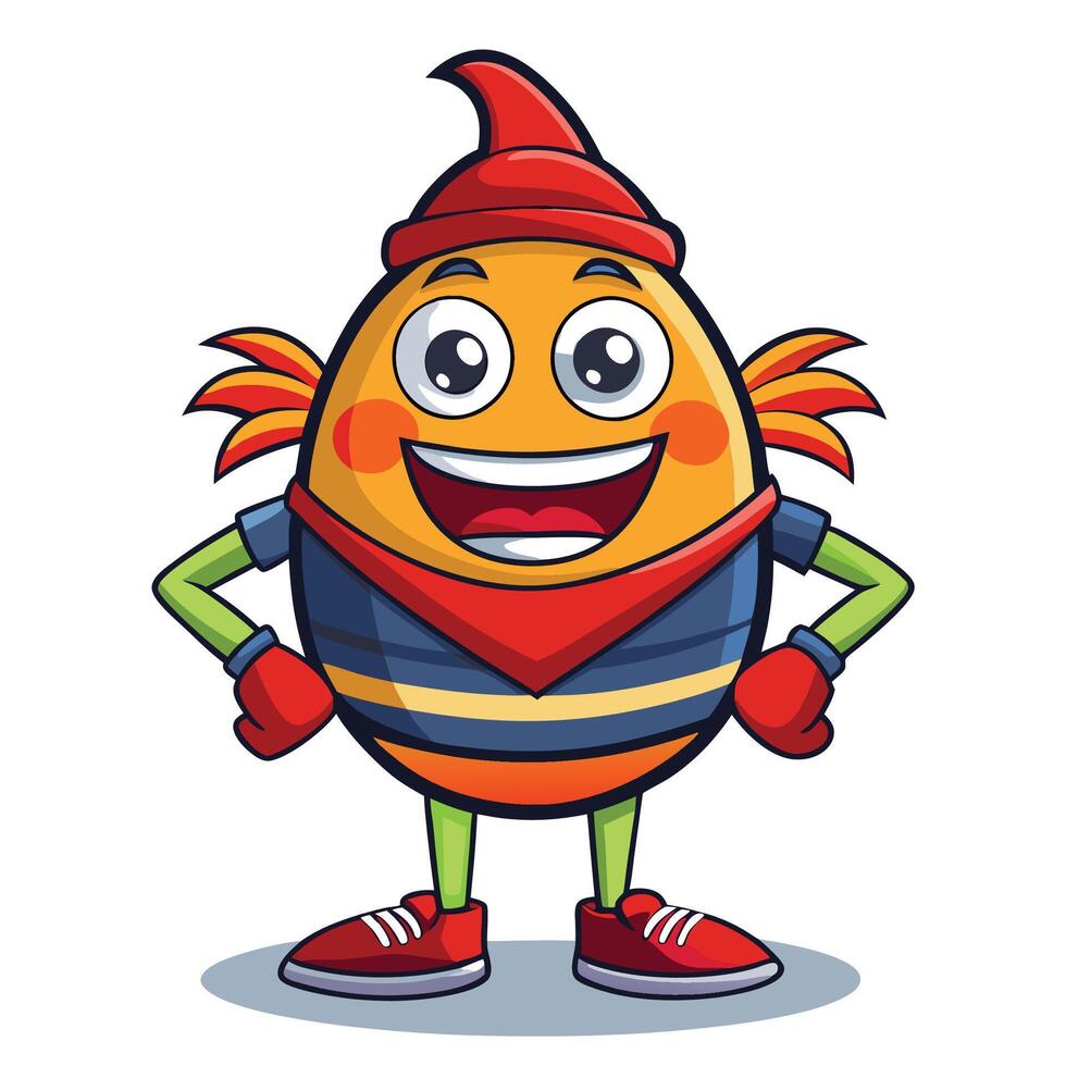cartoon character of an egg with a hat and red shoes vector