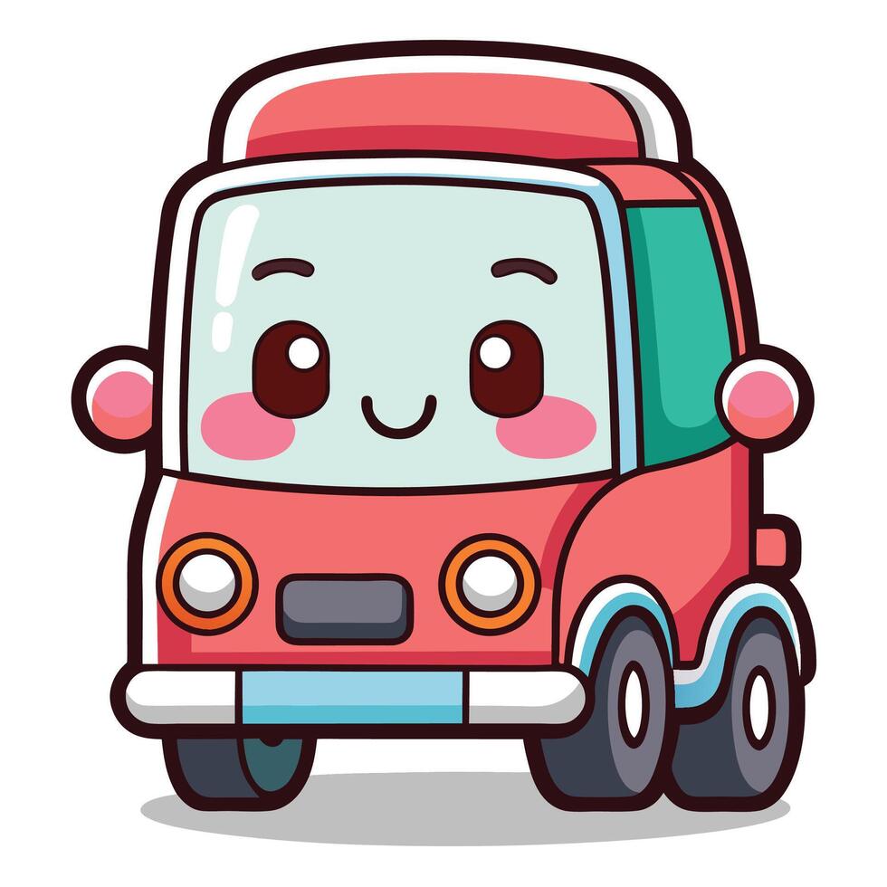 cartoon car with a smiley face on the hood white background vector