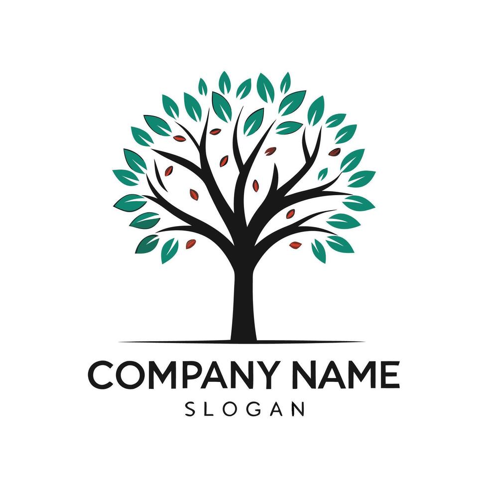 a tree logo with leaves and white background vector