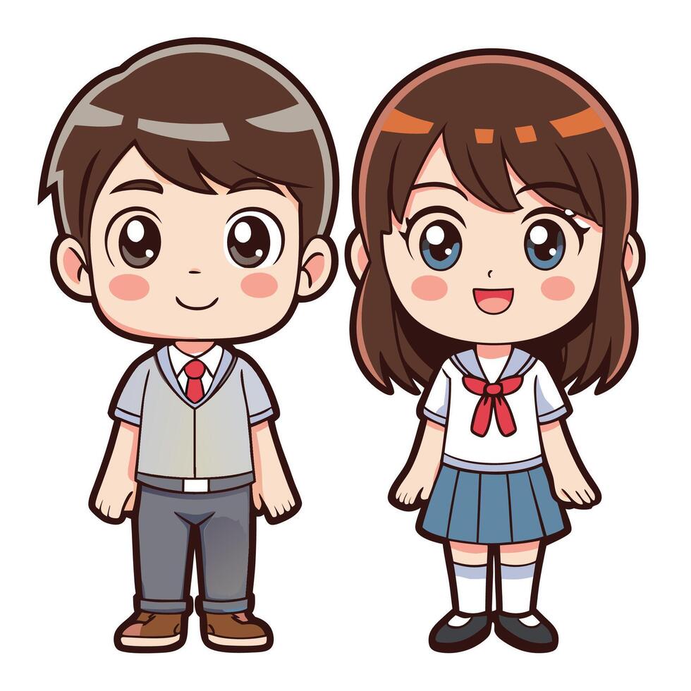 a cartoon couple in school uniforms vector