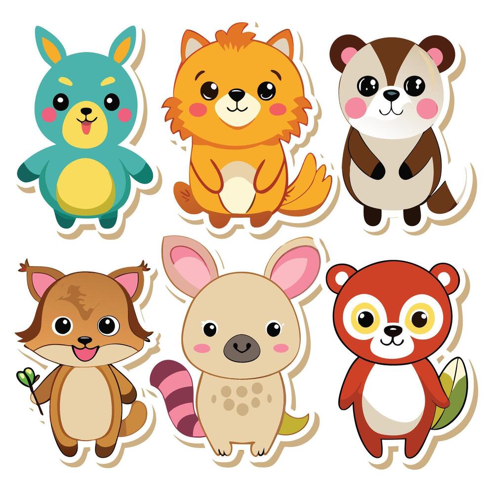 set of cute animals illustration background white background vector