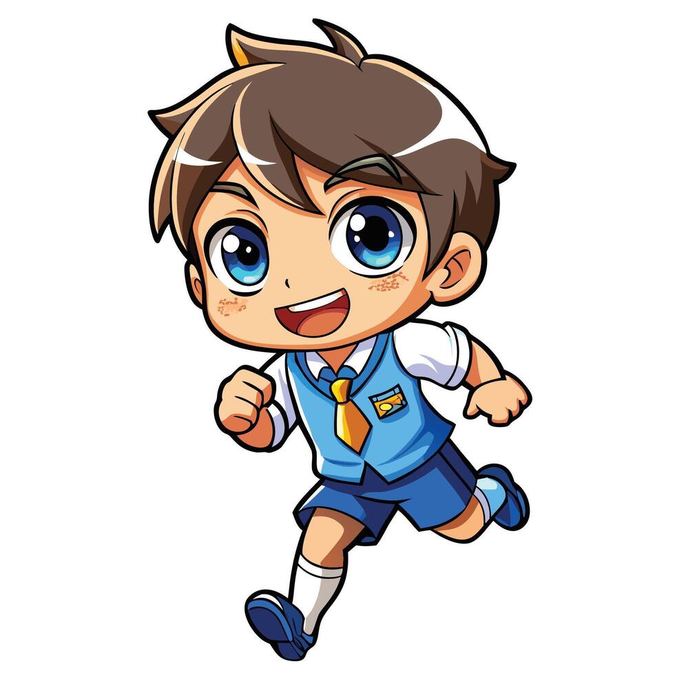a cartoon boy school uniform running white background vector