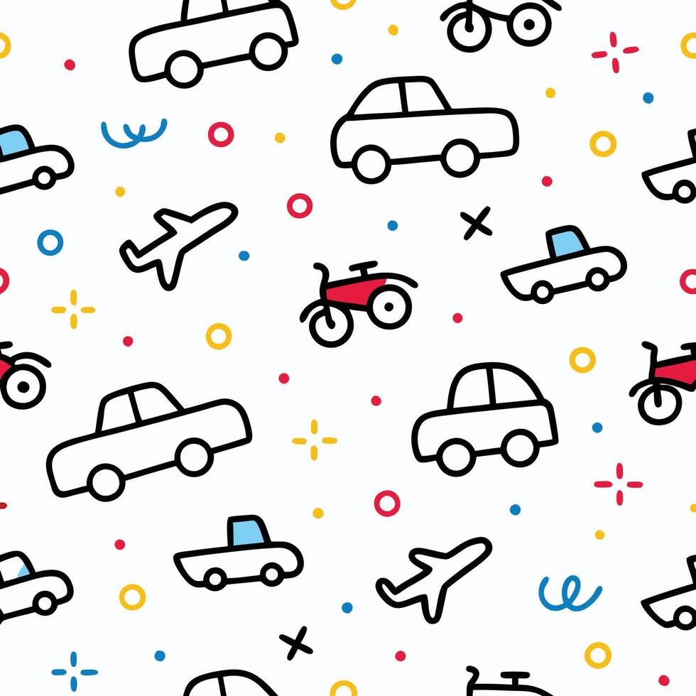 seamless pattern with cars, trucks and other vehicles vector