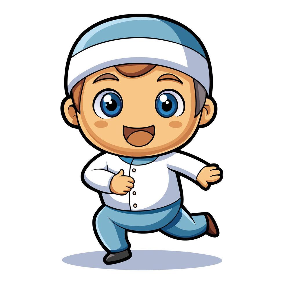 cartoon boy running in white clothes white background vector