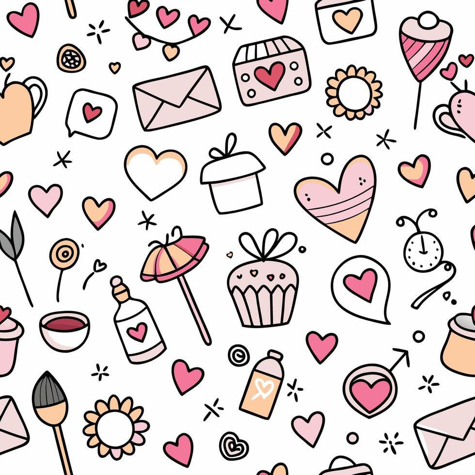 seamless pattern with hearts other items white background vector