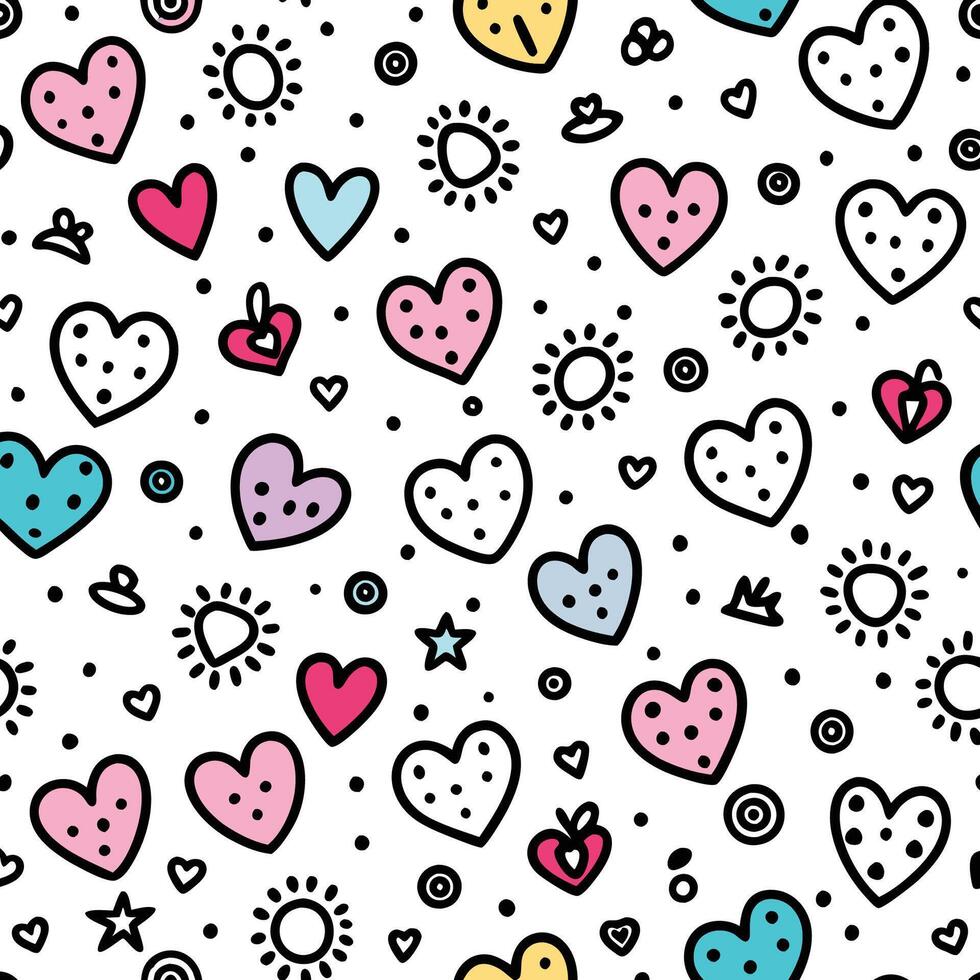 seamless pattern with hearts and stars white background white background vector