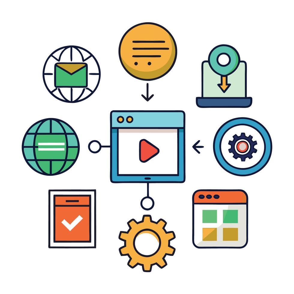 web development and design icons white background vector