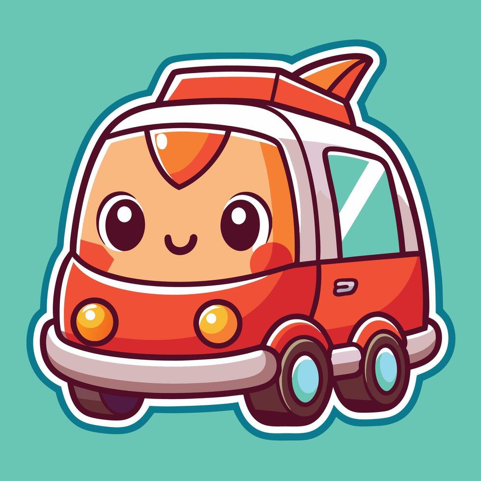 a cartoon car with a fish tail and a smile white background vector