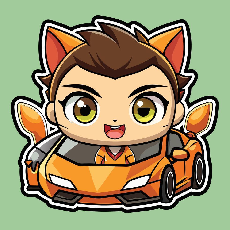 a sticker of a cat driving white background vector