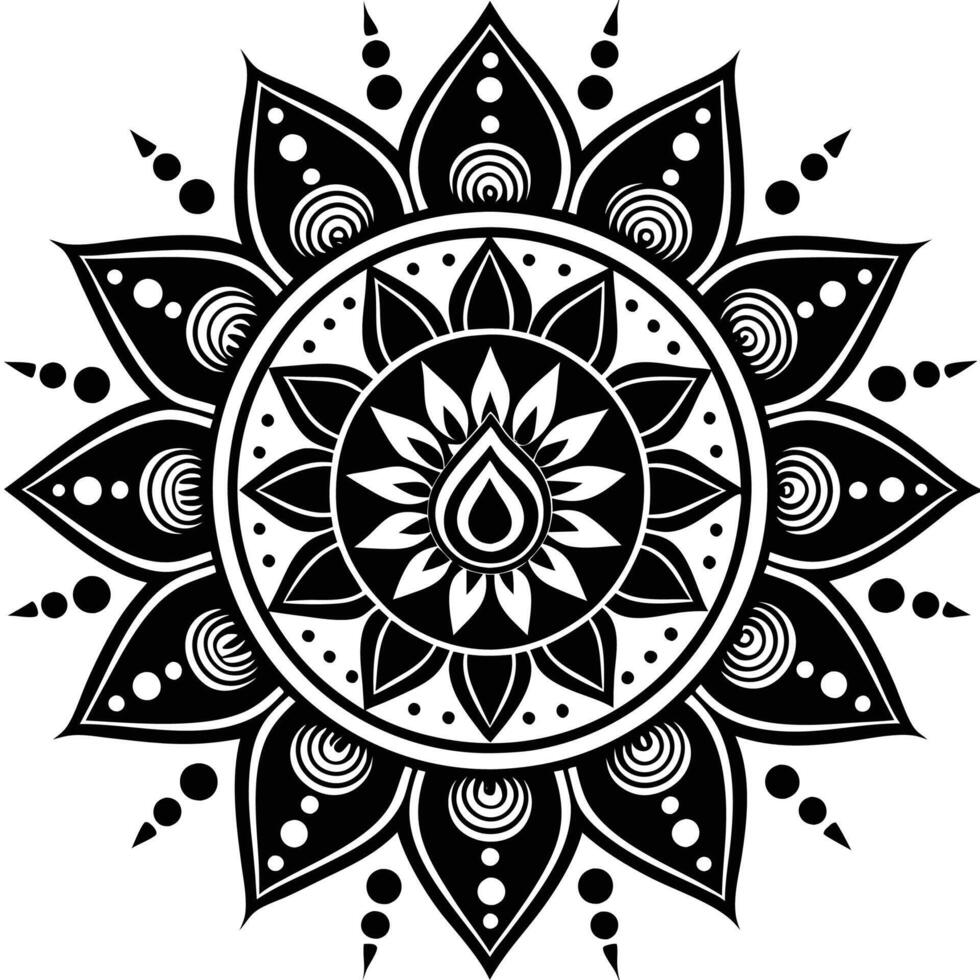 a black and white mandala design with a flower in the cente white backgroundr vector