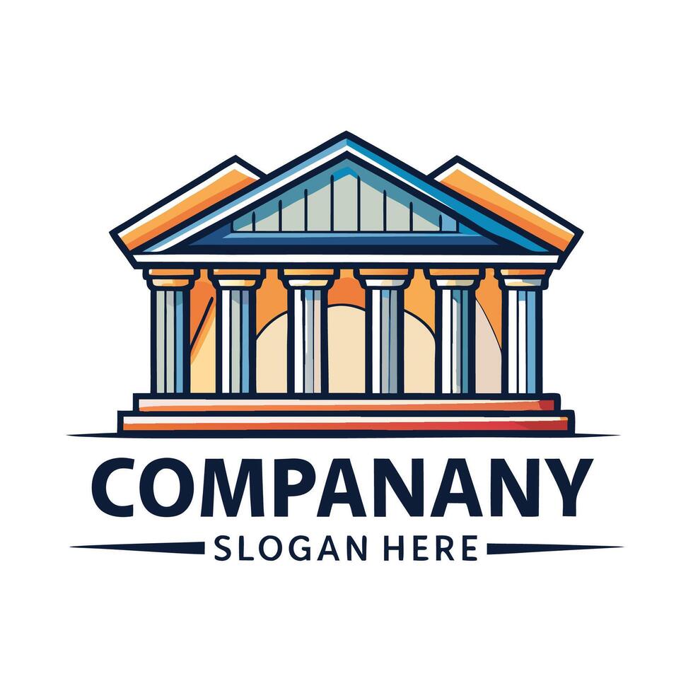 a company logo with a building and pillars, vector