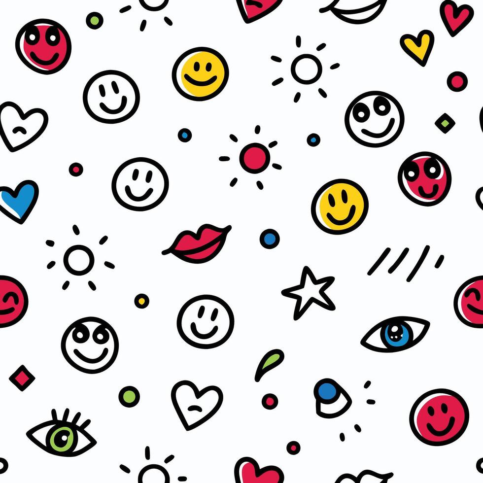 smiley faces and hearts are shown in this pattern vector