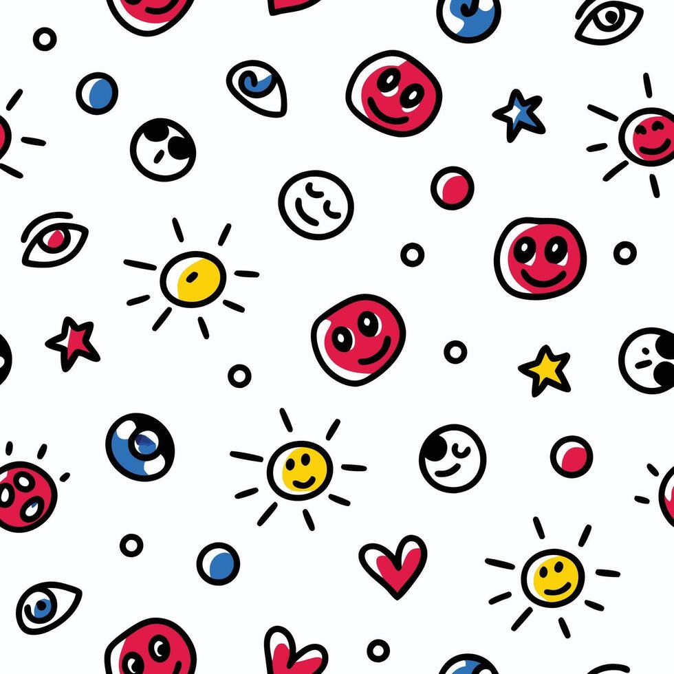 un vistoso modelo con sonriente y otro objetos vector