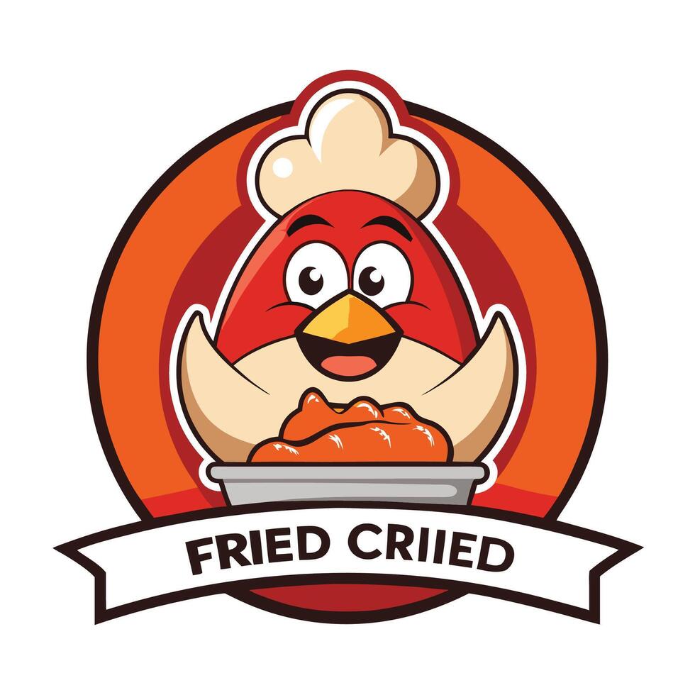 a cartoon red bird with a bowl of fried chicken vector
