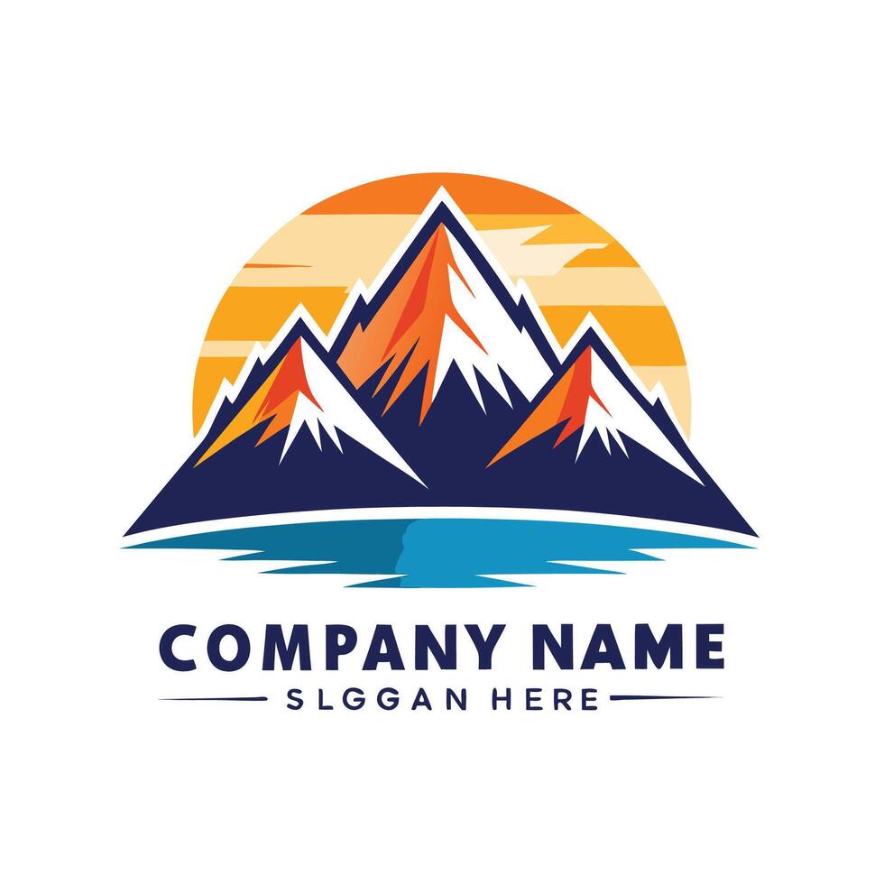 mountain logo design with mountains and water, vector