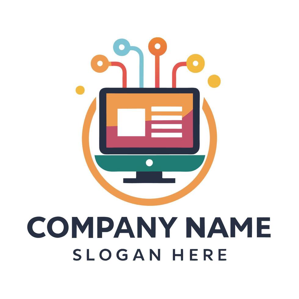 a computer logo with a colorful background vector