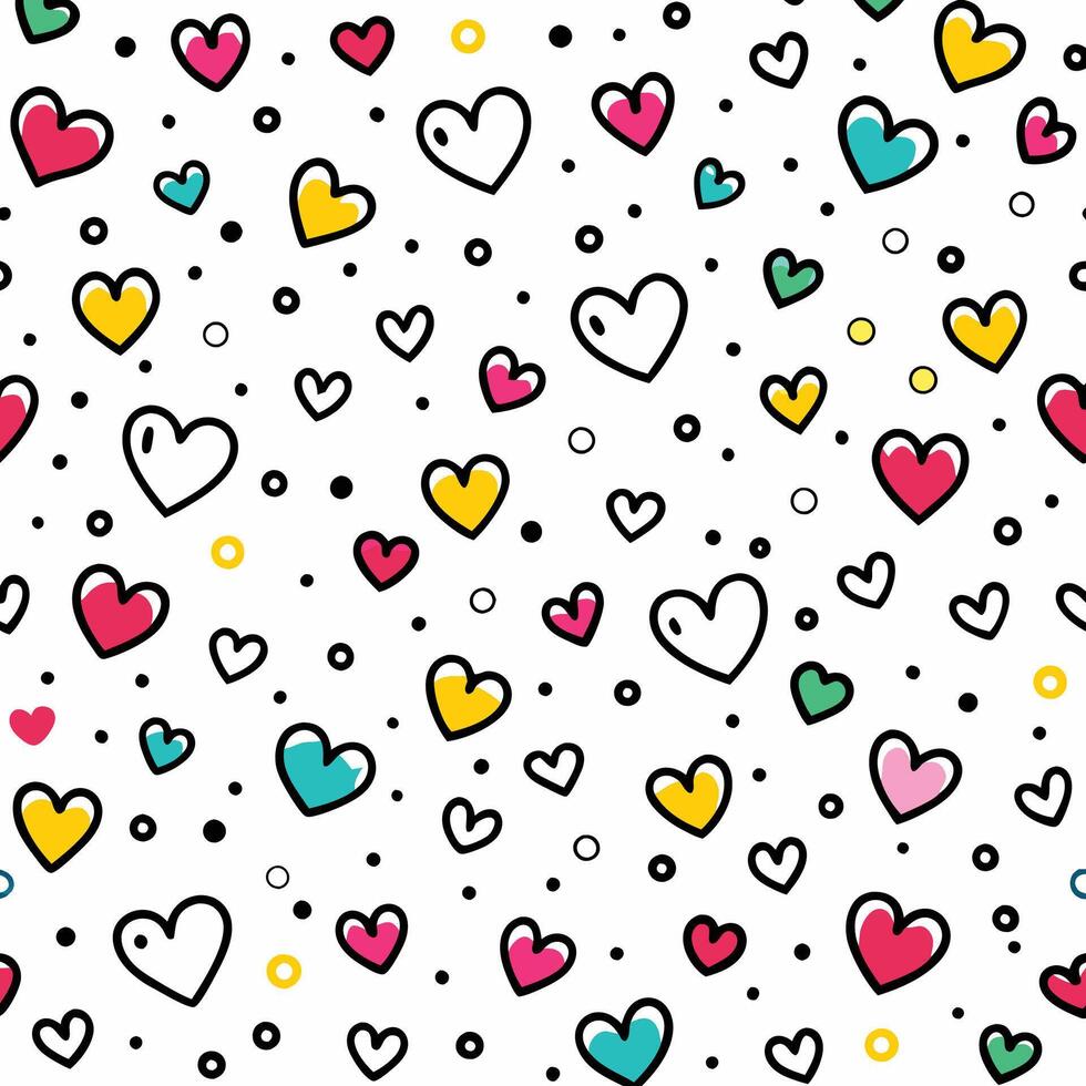 seamless pattern with hearts and polka dots vector