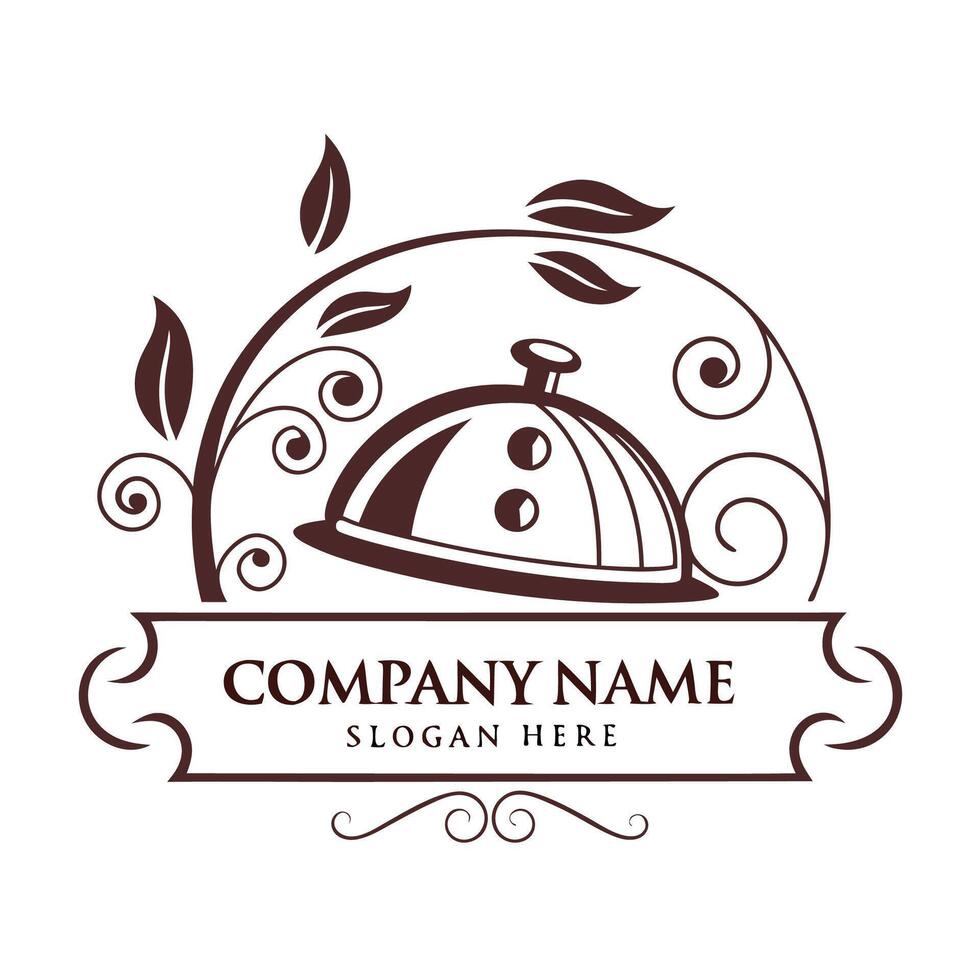a logo for a restaurant with cloche vector