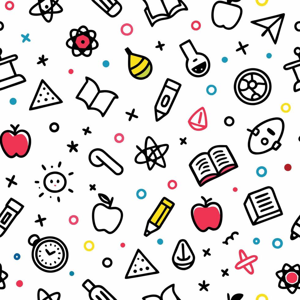 seamless pattern with school supplies and objects white background vector
