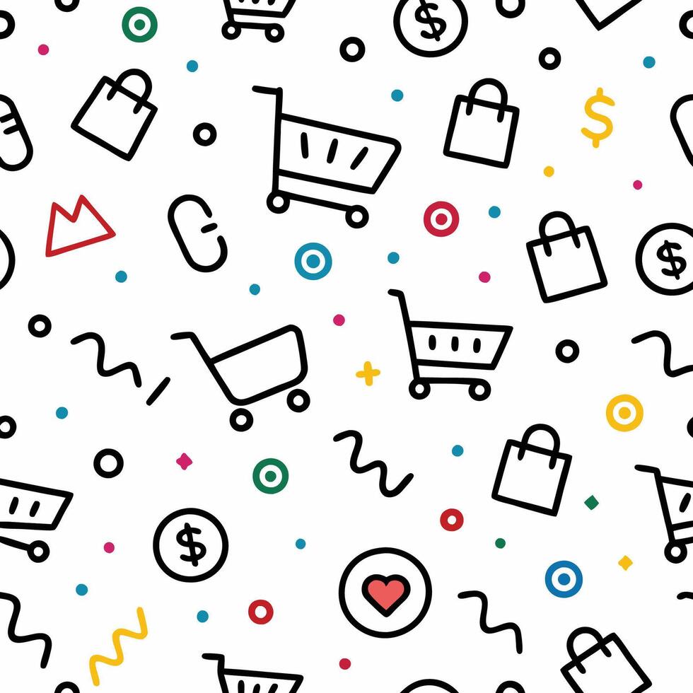 shopping cart seamless pattern white background vector