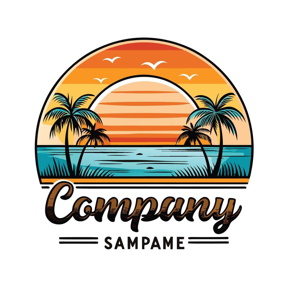 the company logo is a palm tree and sunset vector