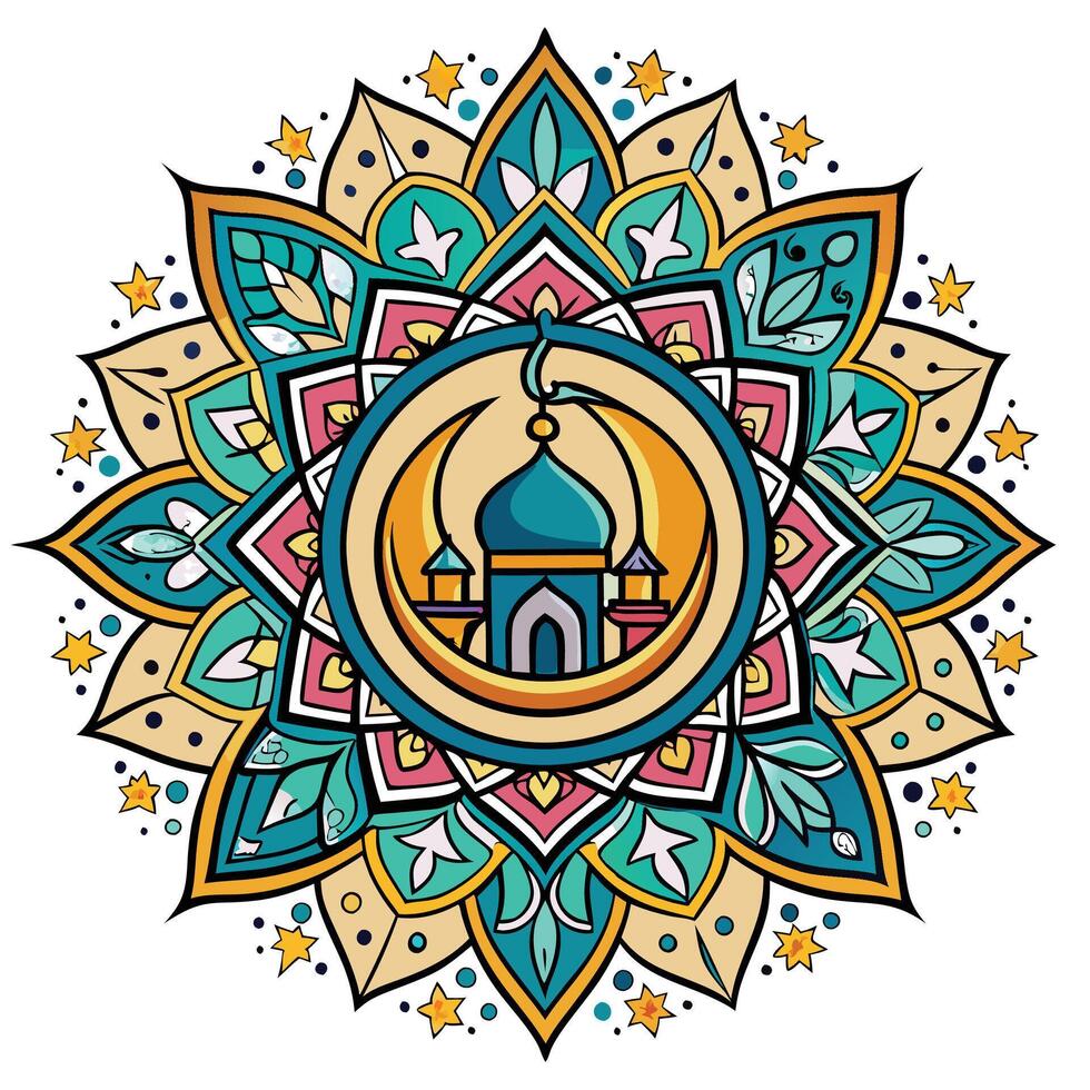 islamic design with a mosque and stars vector
