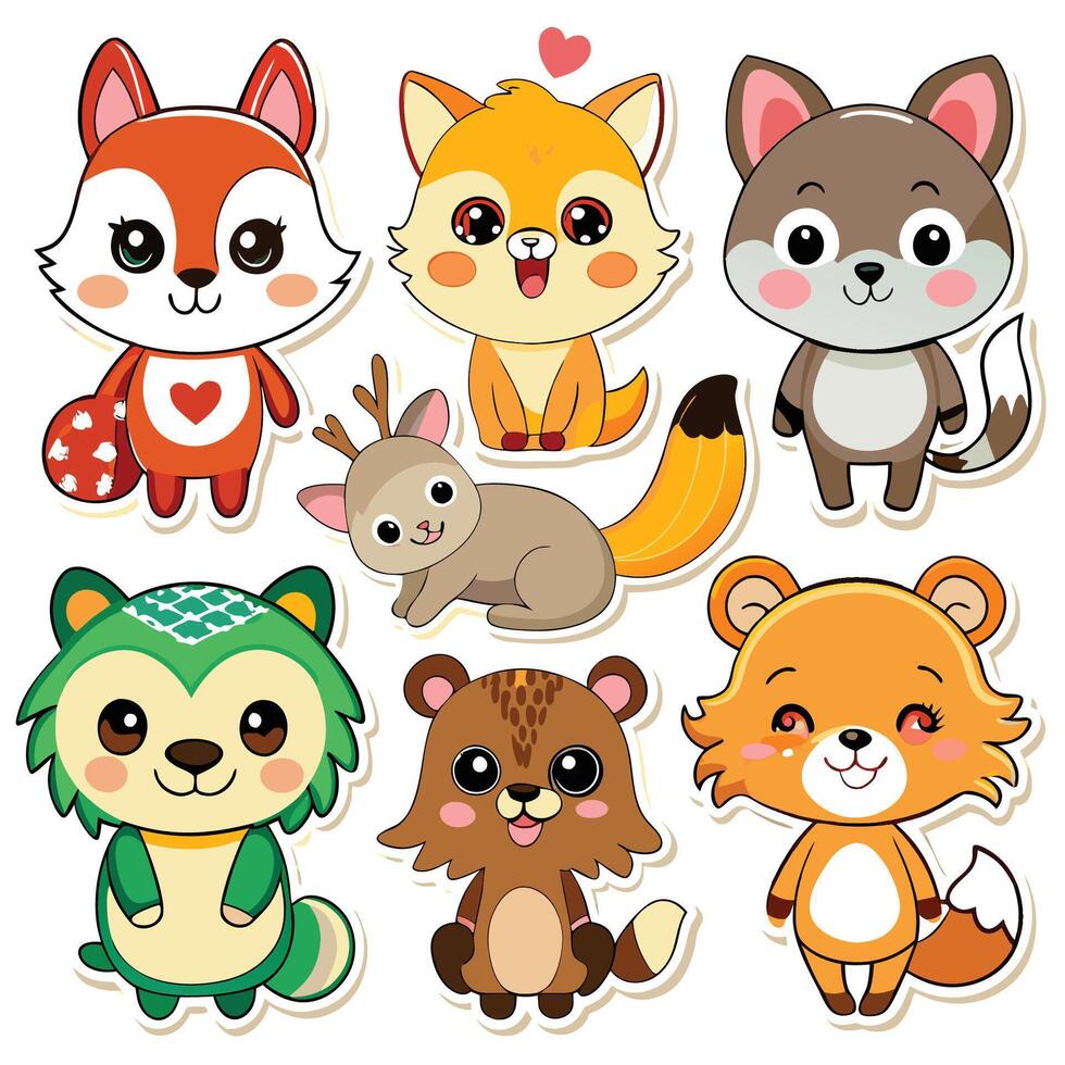 cute forest animals set of stickers vector