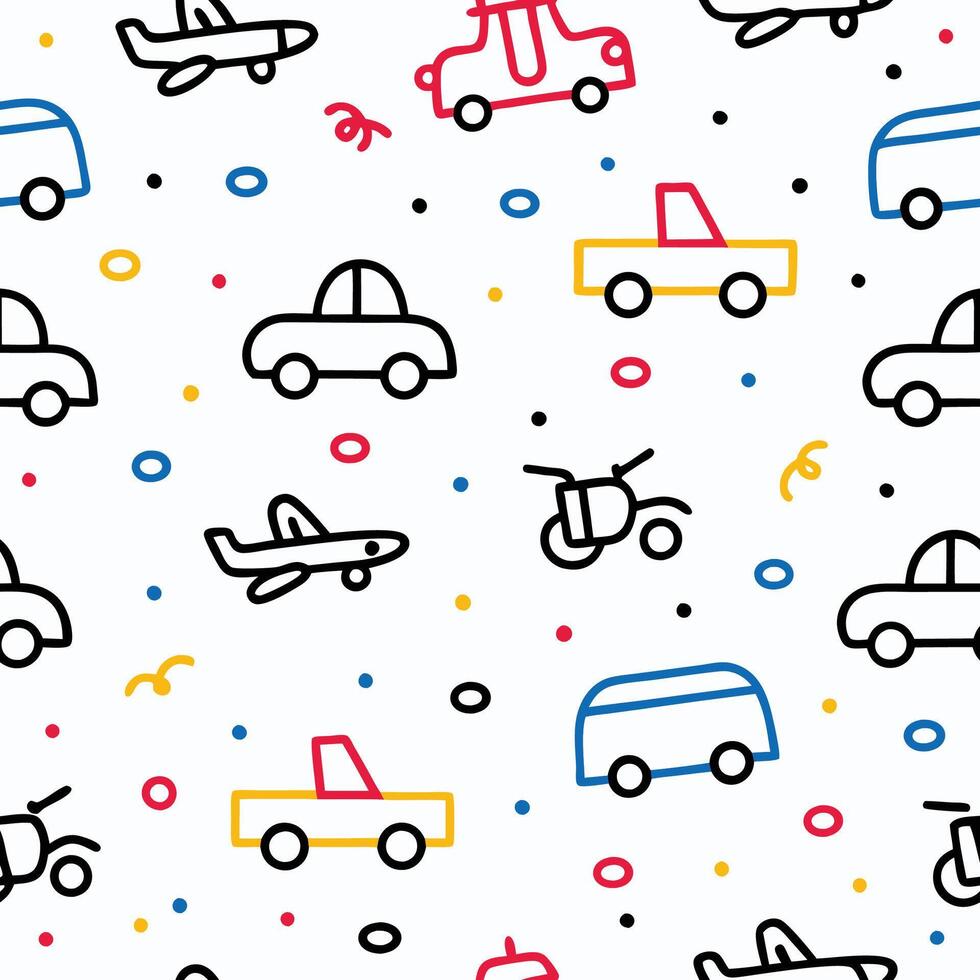 seamless pattern with cars, buses and other vehicles vector
