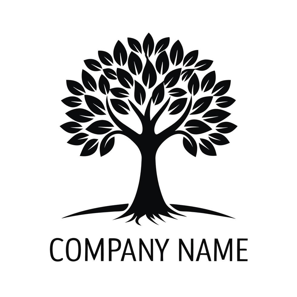 a black and white logo for a company with a tree white background, vector