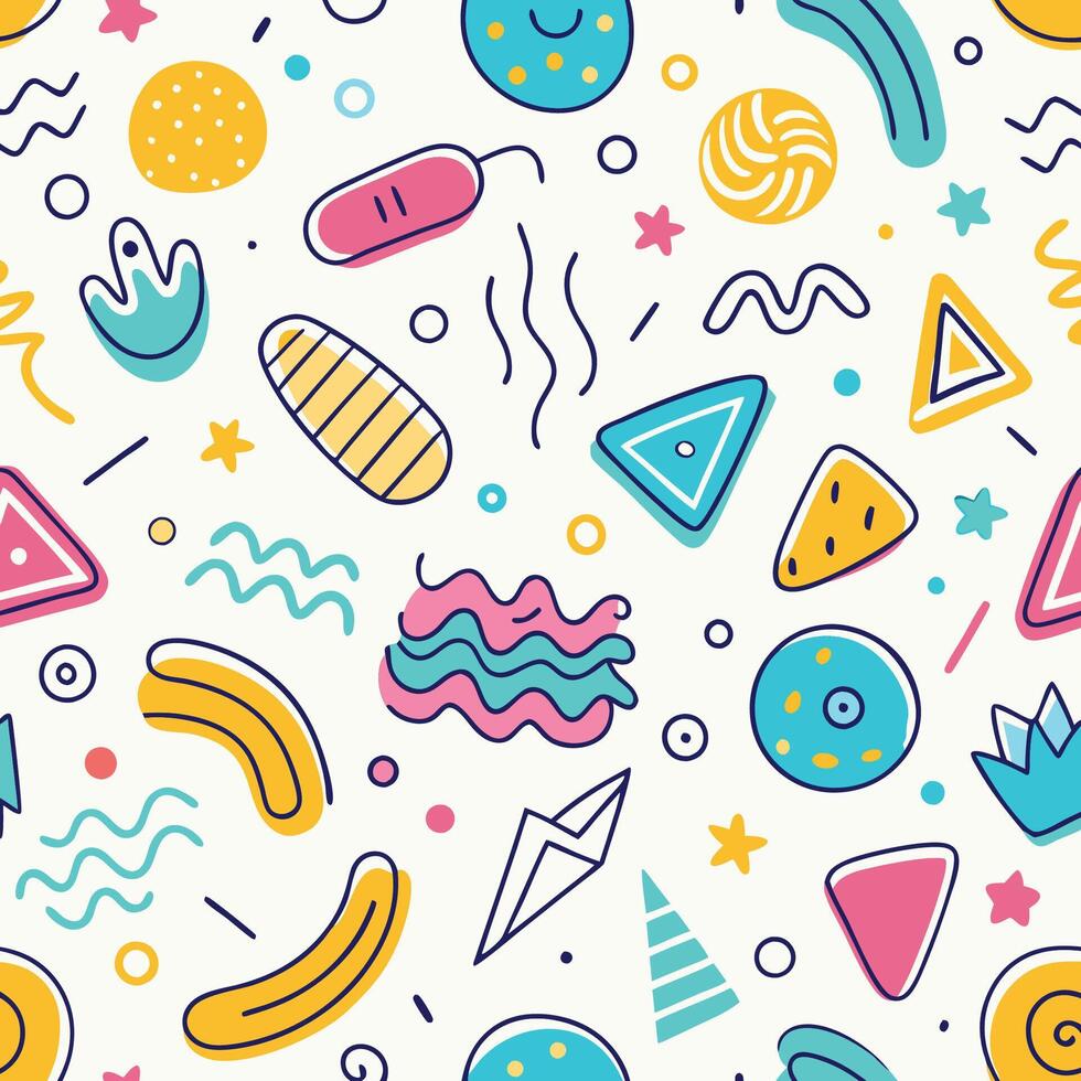 seamless pattern with colorful objects shapes, vector