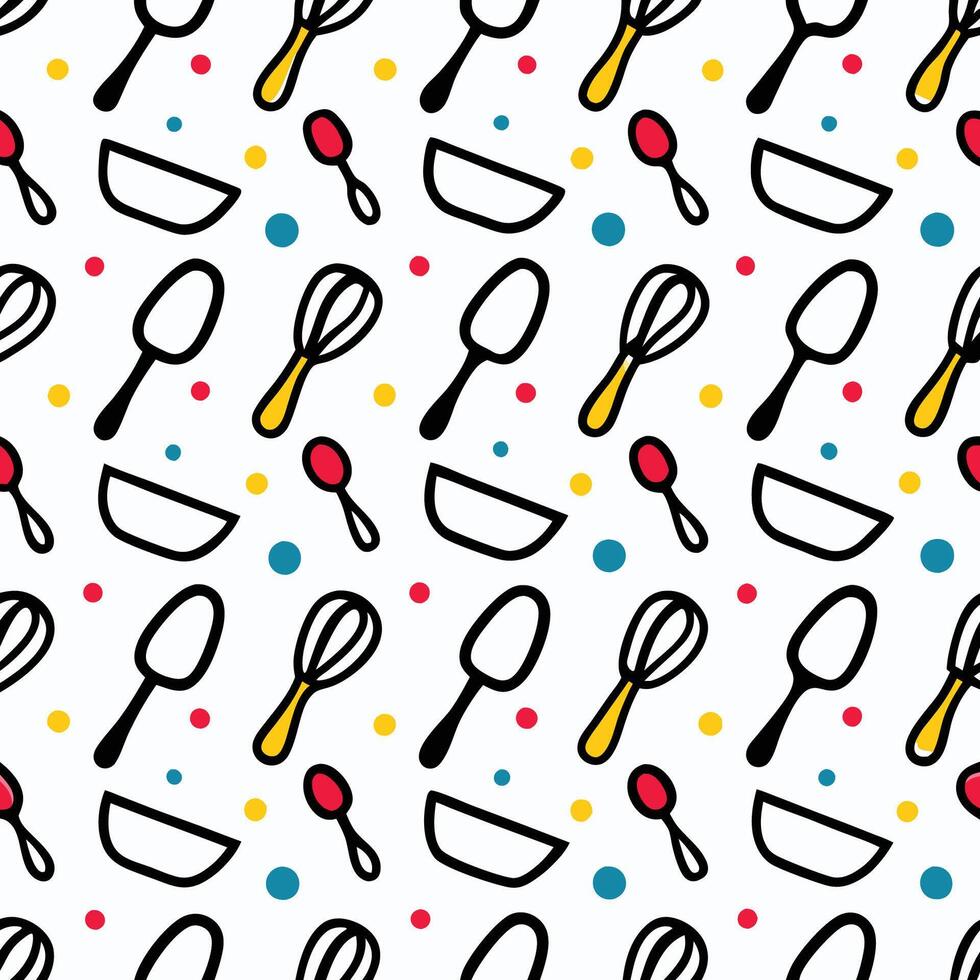 a pattern with kitchen utensils and spoons, vector