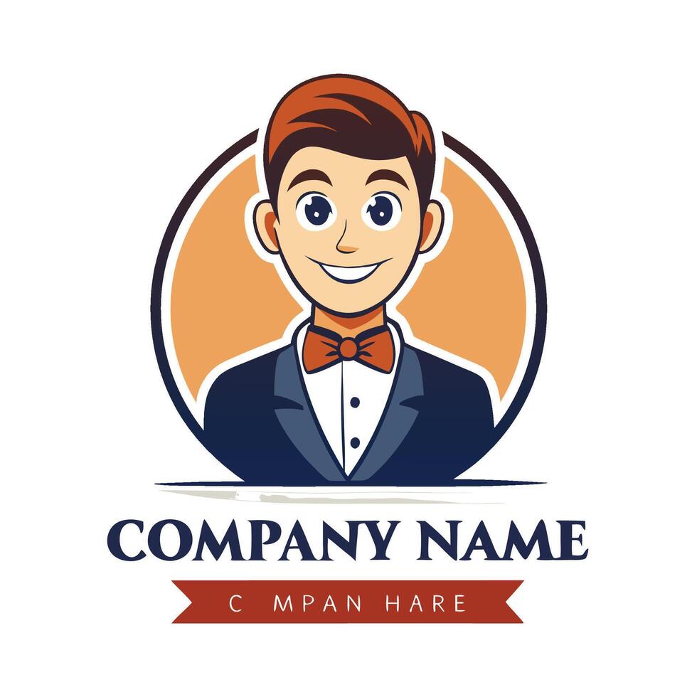 a man in a suit and bow tie logo vector