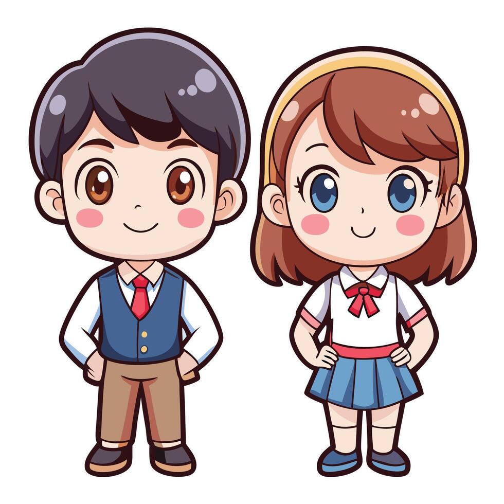 cartoon character of a boy and girl in school vector