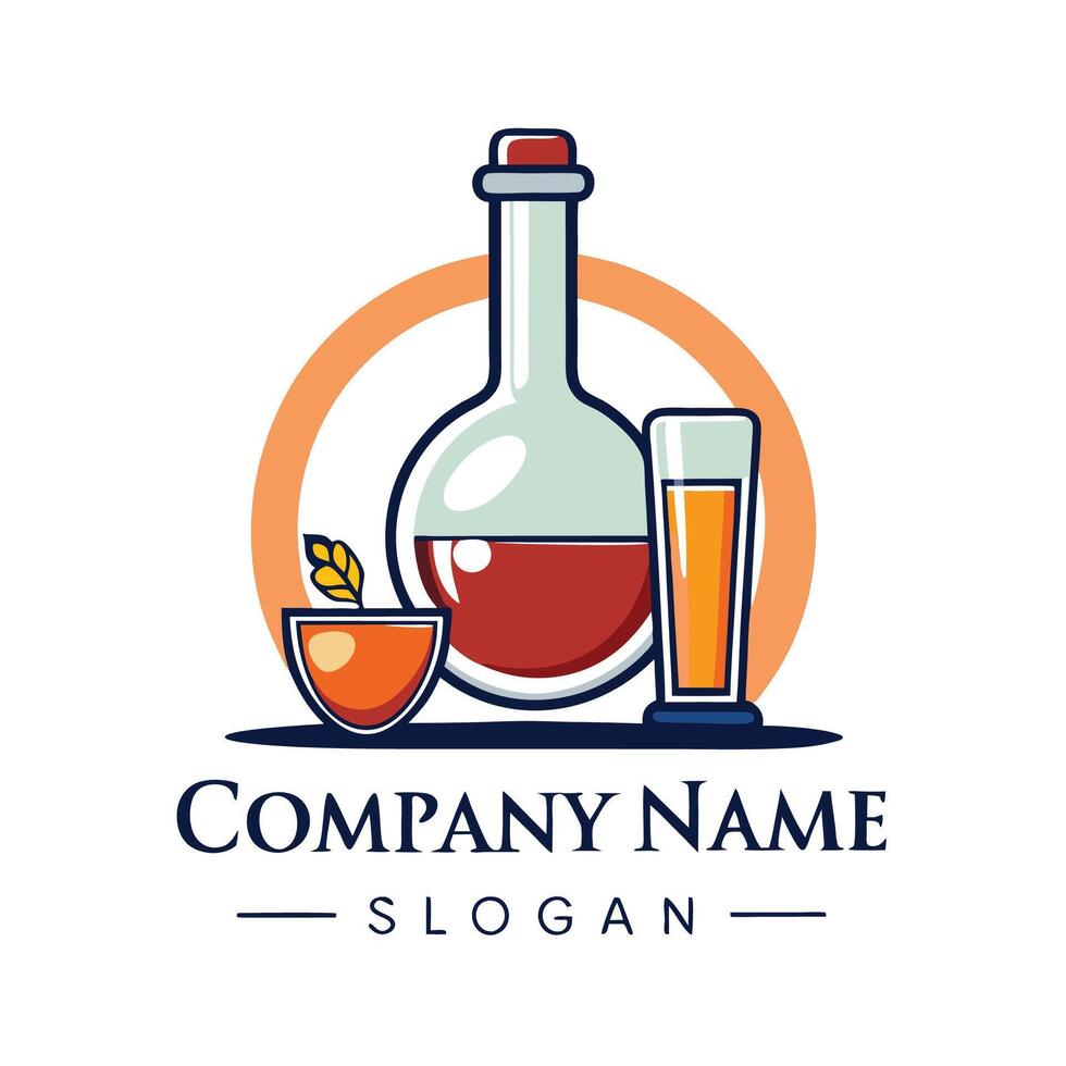 a company logo with a glass and a bottle vector