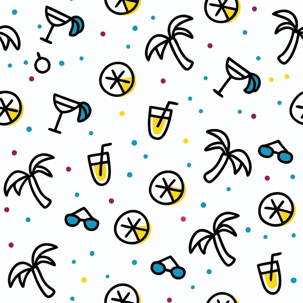 a pattern with palm trees and drinks vector